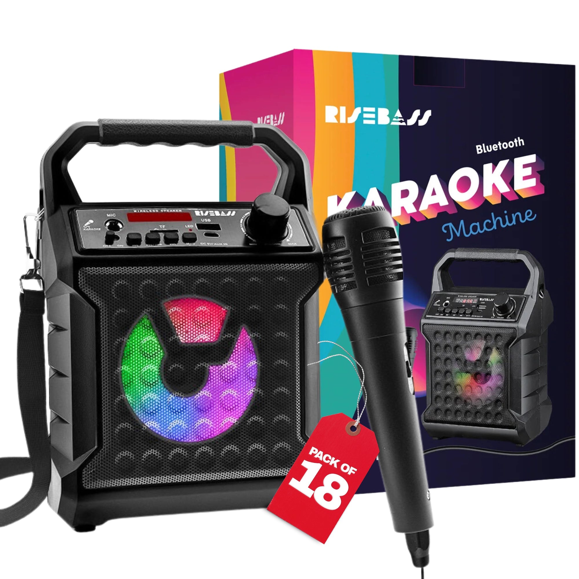 Máquina de Karaoke Portátil Risebass – Con Micrófono, Luces LED y Bluetooth