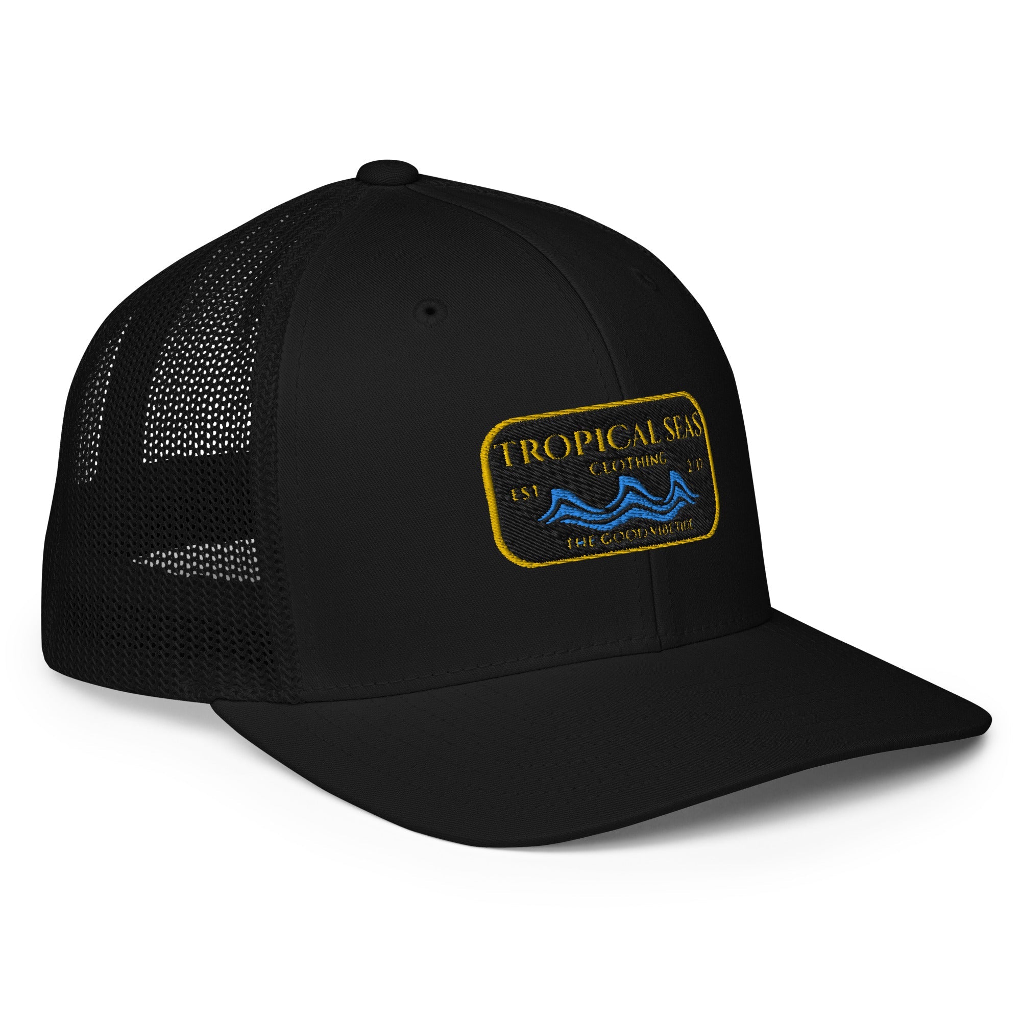 Gorra Trucker Steady Wave – Malla Transpirable con Diseño Tropical
