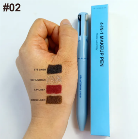 Brocha Cosmética 4 en 1 – Iluminador, Labial, Delineador y Lápiz de Cejas