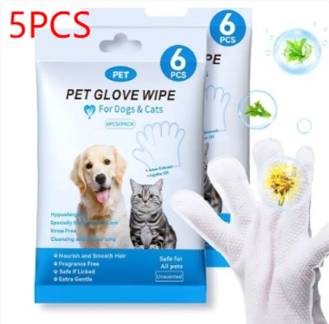 Guantes y Toallitas de Limpieza para Mascotas – Higiene Fácil para Perros y Gatos