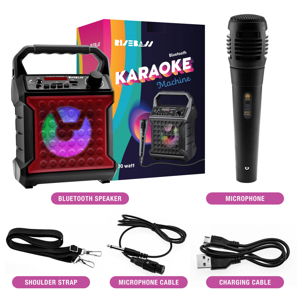Máquina de Karaoke Portátil Risebass – Con Micrófono, Luces LED y Bluetooth