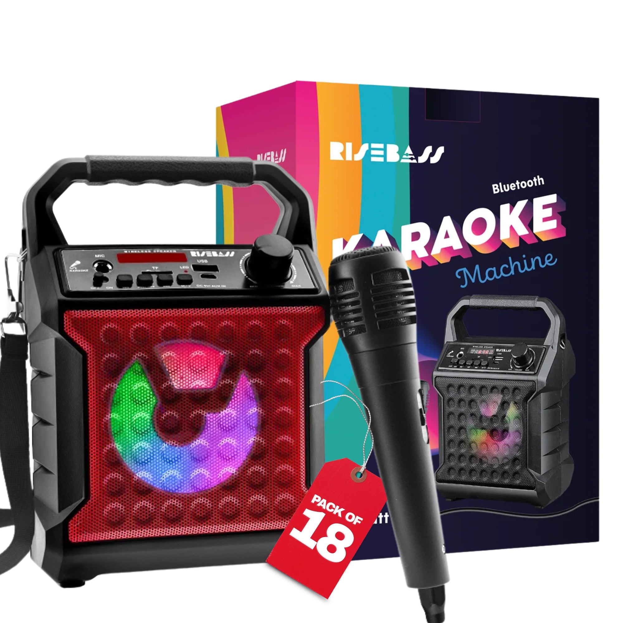 Máquina de Karaoke Portátil Risebass – Con Micrófono, Luces LED y Bluetooth