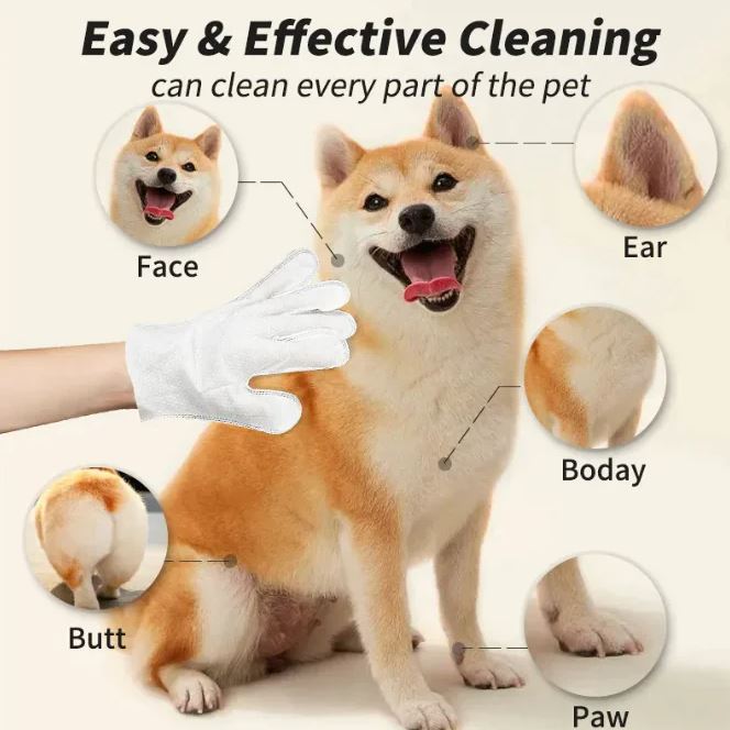 Guantes y Toallitas de Limpieza para Mascotas – Higiene Fácil para Perros y Gatos