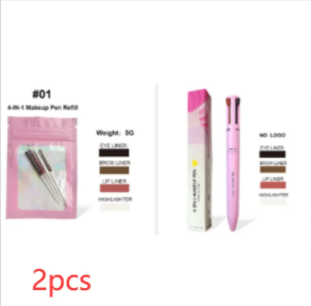 Brocha Cosmética 4 en 1 – Iluminador, Labial, Delineador y Lápiz de Cejas