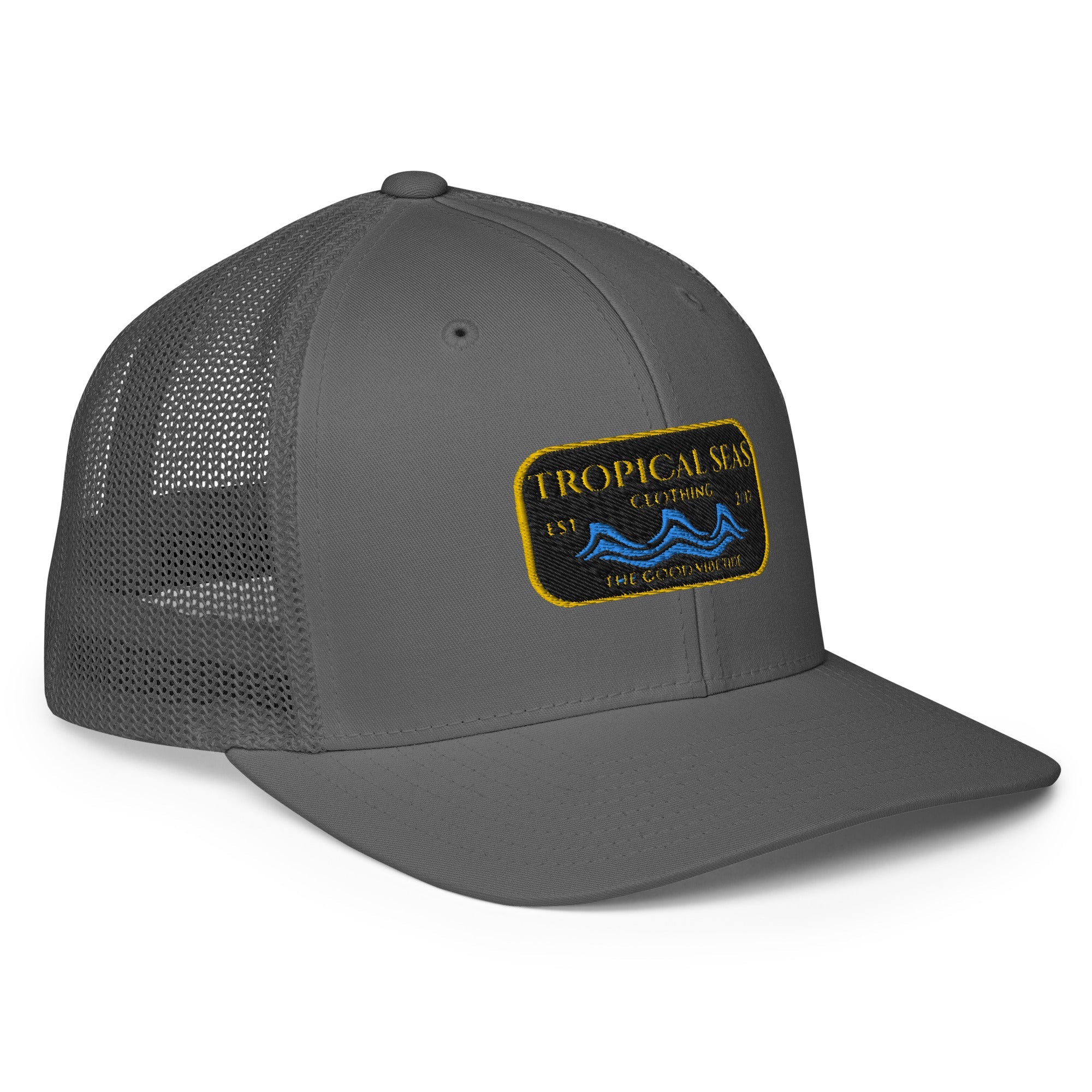 Gorra Trucker Steady Wave – Malla Transpirable con Diseño Tropical