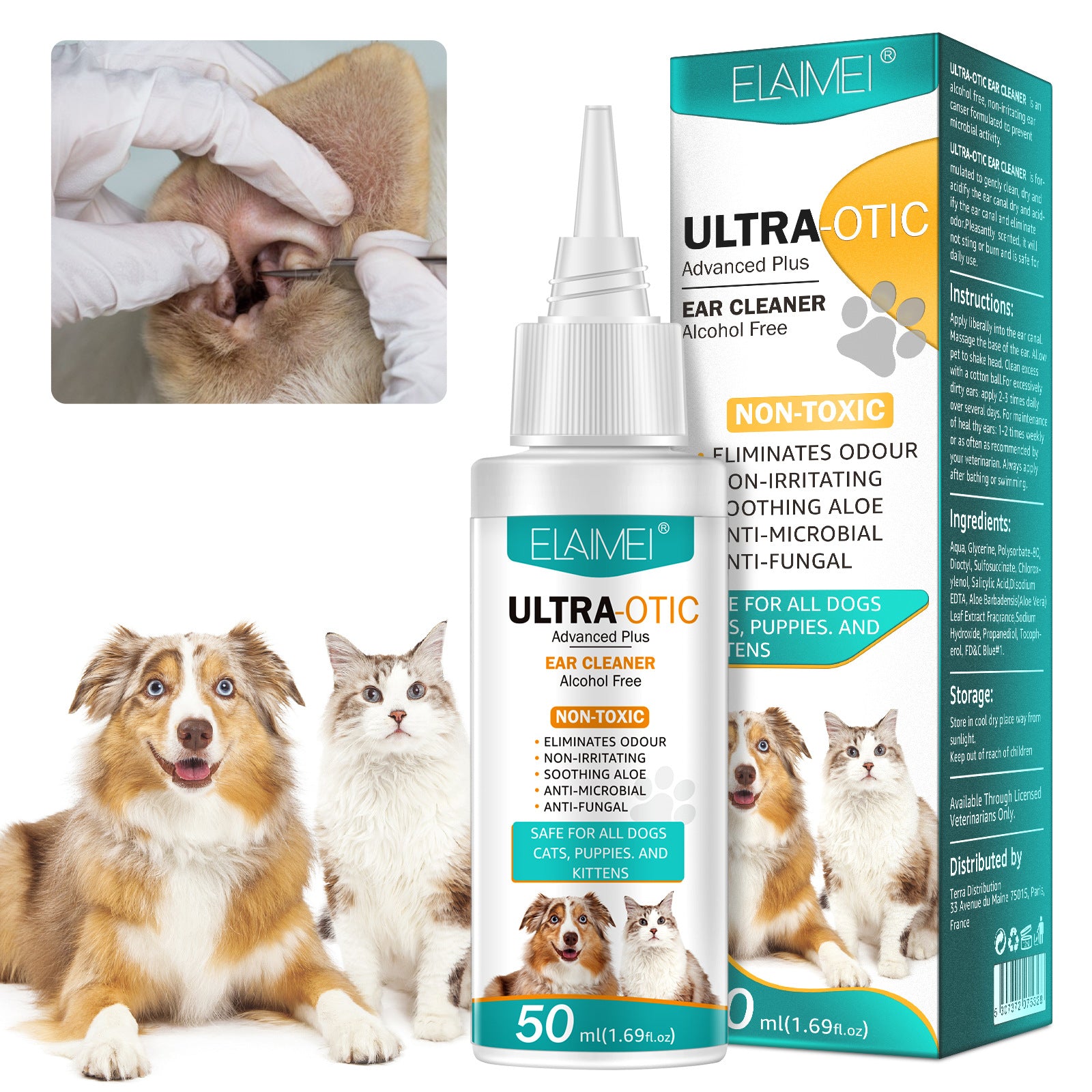 Limpiador de Oídos para Mascotas 50ml – Solución Suave para Perros y Gatos