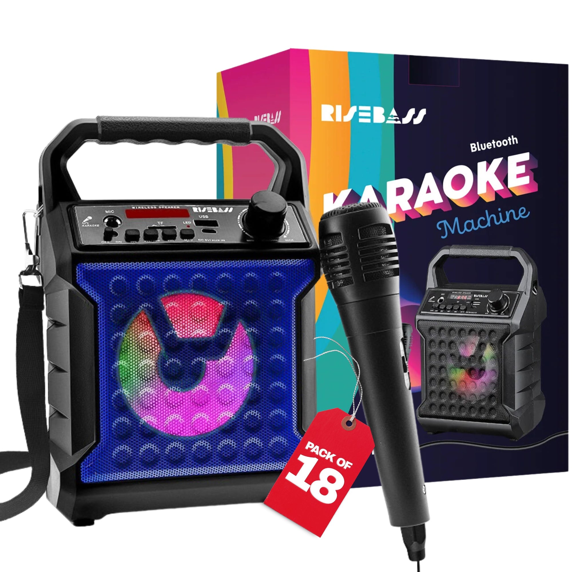 Máquina de Karaoke Portátil Risebass – Con Micrófono, Luces LED y Bluetooth