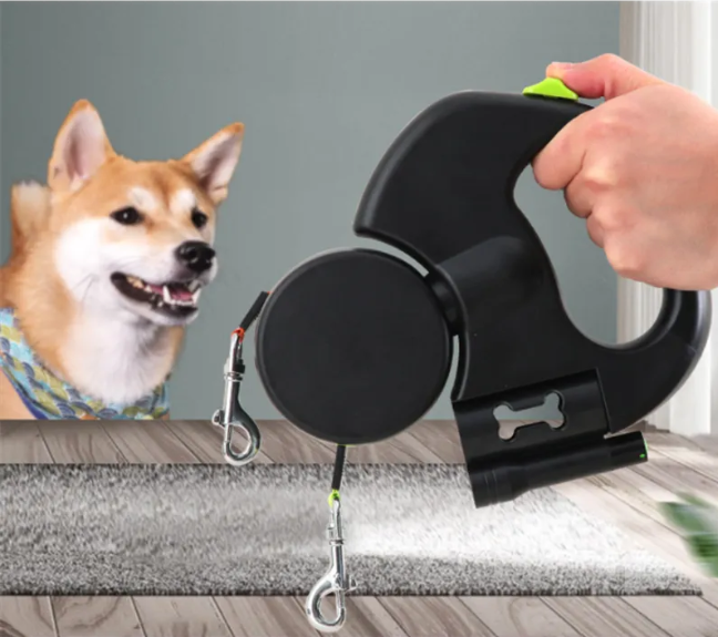 Correa Doble Retráctil para Dos Perros – 3 Metros con Luz Telescópica